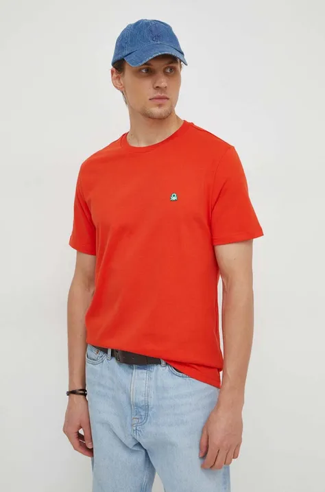 Bavlnené tričko United Colors of Benetton pánsky, červená farba, jednofarebný