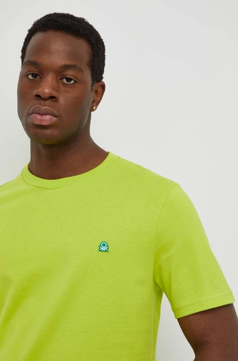 United Colors of Benetton tricou din bumbac barbati, culoarea verde, neted