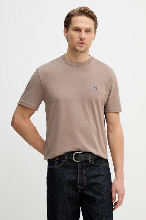 United Colors of Benetton t-shirt bawełniany męski kolor brązowy gładki 3MI5J1AF7