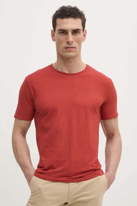 United Colors of Benetton tricou din bumbac barbati, culoarea portocaliu, neted, 3JE1J19A5