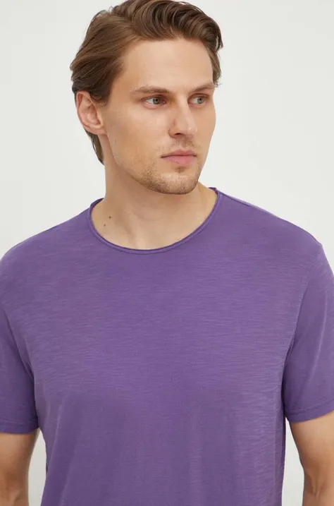 Хлопковая футболка United Colors of Benetton мужской цвет фиолетовый однотонный