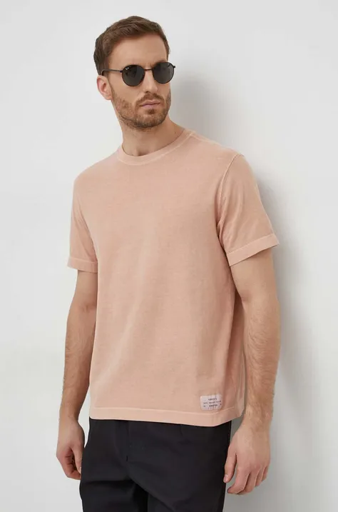 Хлопковая футболка United Colors of Benetton мужской цвет розовый однотонный