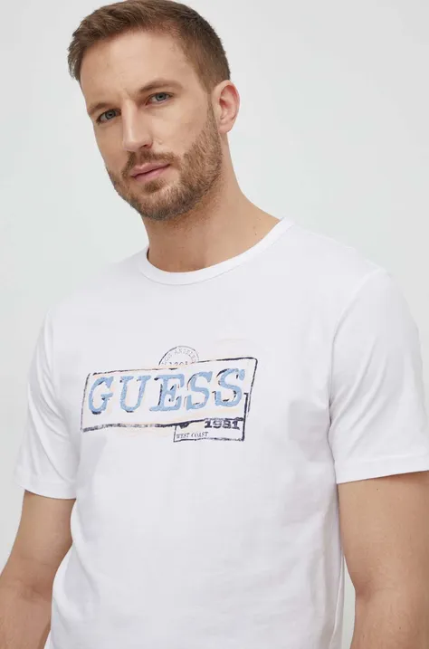 Tričko Guess pánsky, béžová farba, s potlačou, M4GI26 J1314