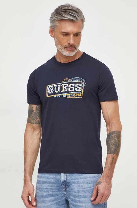 Guess t-shirt sötétkék, férfi, nyomott mintás, M4GI26 J1314