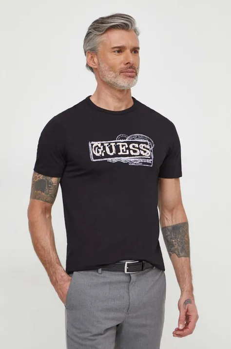 Tričko Guess pánsky, čierna farba, s potlačou, M4GI26 J1314