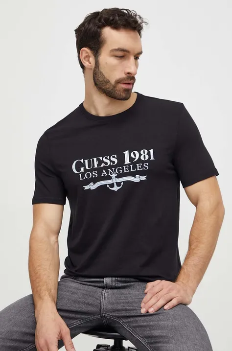 Tričko Guess pánsky, čierna farba, s potlačou