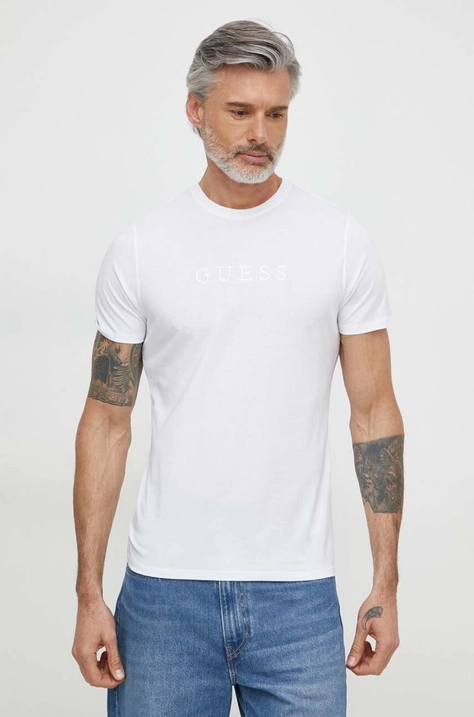 Guess t-shirt in cotone uomo colore bianco con applicazione