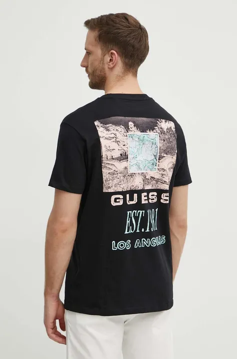 Хлопковая футболка Guess мужская цвет чёрный с аппликацией M4GI30 I3Z14