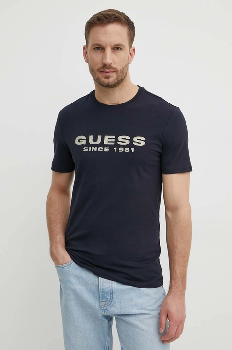 Guess t-shirt sötétkék, férfi, nyomott mintás, M4GI61 J1314