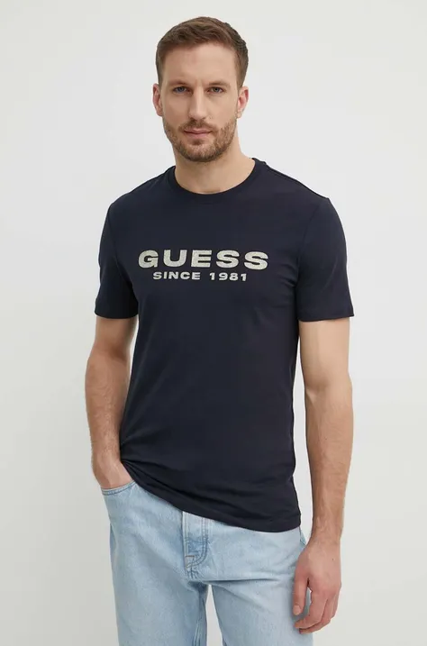 Majica kratkih rukava Guess za muškarce, boja: tamno plava, s tiskom, M4GI61 J1314
