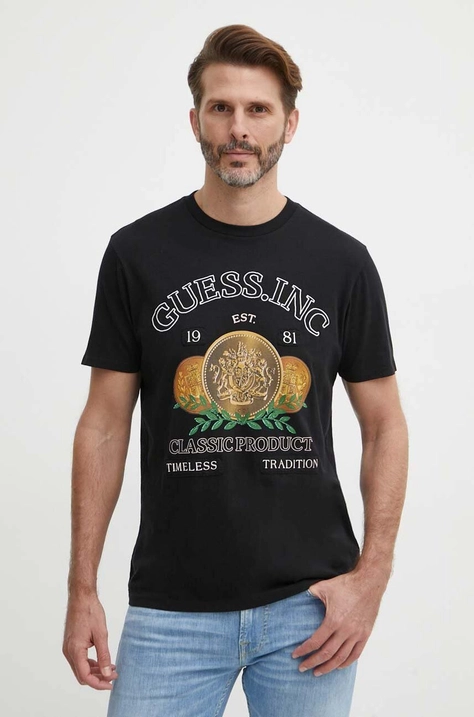 Guess tricou din bumbac barbati, culoarea negru, cu imprimeu, M4GI56 K9RM1