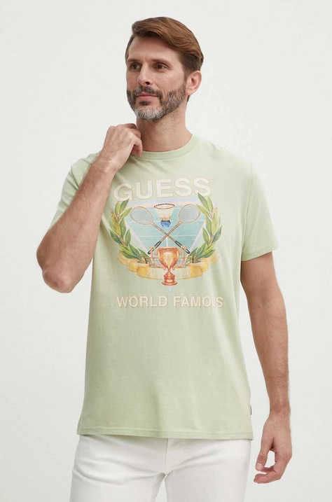 Guess tricou din bumbac barbati, culoarea verde, cu imprimeu, M4GI60 K9RM1