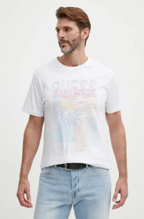 Pamučna majica Guess za muškarce, boja: bijela, s aplikacijom, M4GI15 I3Z14