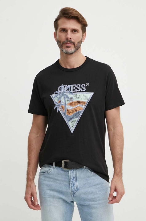 Guess t-shirt bawełniany męski kolor czarny z nadrukiem M4GI16 I3Z14