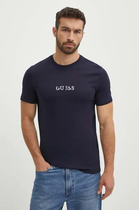 Хлопковая футболка Guess мужская цвет синий с аппликацией M4GI92 I3Z14