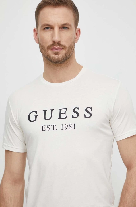 Guess t-shirt męski kolor beżowy z nadrukiem U4RI22 K6YW0