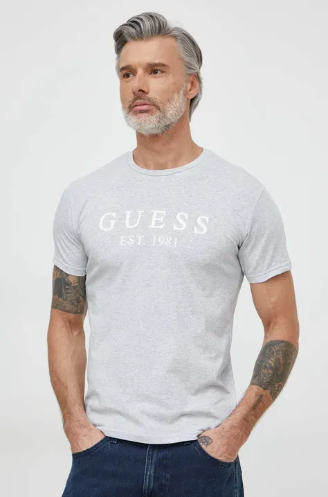 Majica kratkih rukava Guess za muškarce, boja: siva, s tiskom