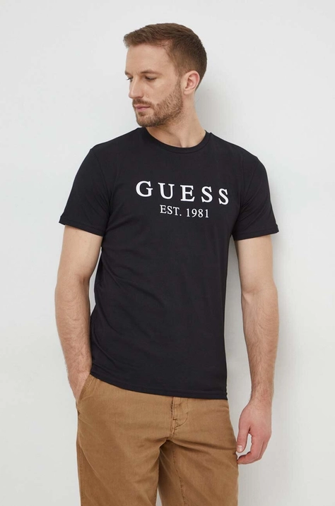 Футболка Guess чоловічий колір чорний з принтом