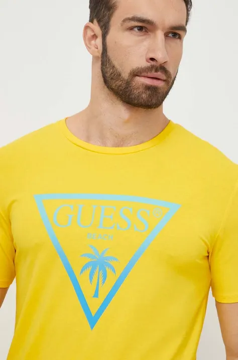 Majica kratkih rukava Guess za muškarce, boja: žuta, s tiskom