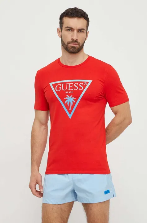 Футболка Guess чоловічий колір червоний з принтом