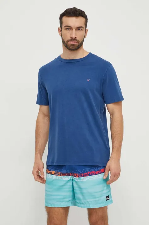 Бавовняна пляжна футболка Guess колір синій візерунок