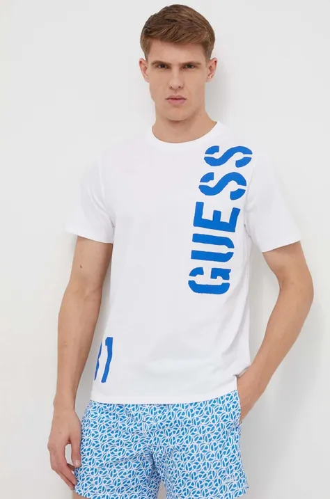 Хлопковая футболка Guess мужской цвет белый с принтом