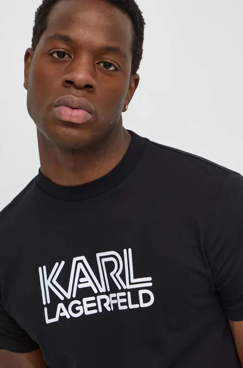 Бавовняна футболка Karl Lagerfeld чоловічий колір чорний з аплікацією