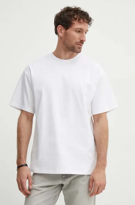 Bavlnené tričko United Colors of Benetton pánsky, biela farba, jednofarebný