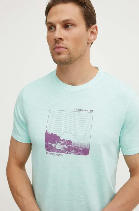 Bavlnené tričko United Colors of Benetton pánsky, tyrkysová farba, vzorovaný