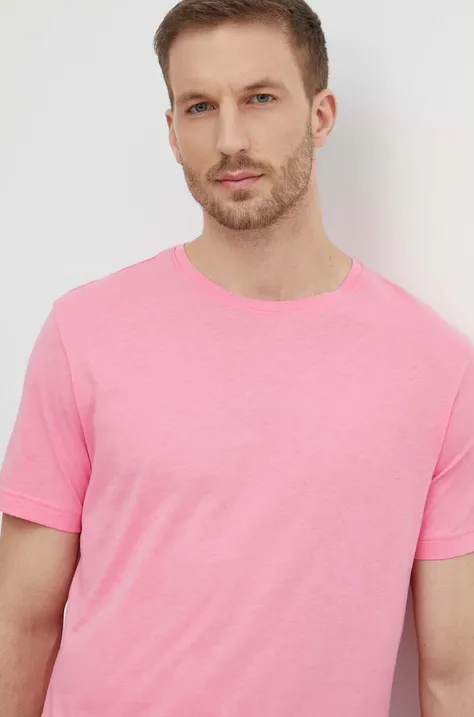 United Colors of Benetton tricou din bumbac barbati, culoarea roz, neted