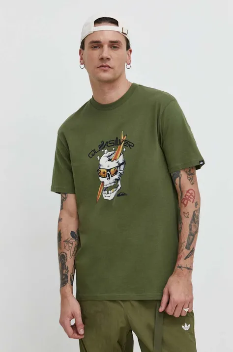 Bombažna kratka majica Quiksilver moški, zelena barva