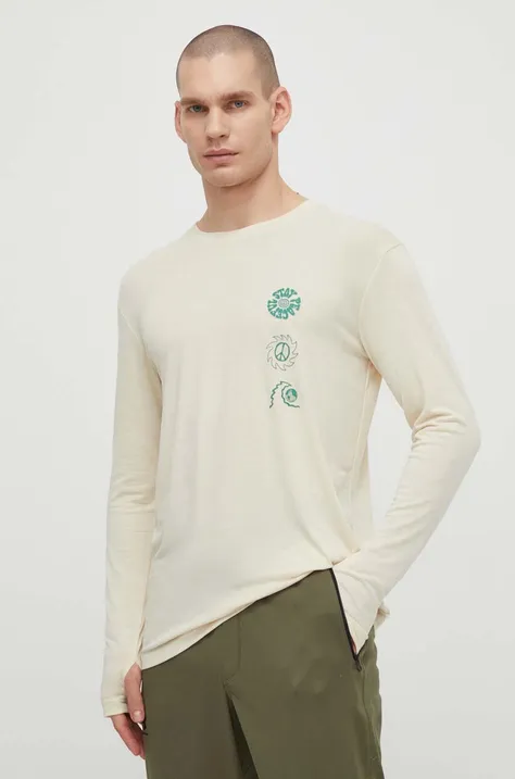 Běžecké triko s dlouhým rukávem Quiksilver Coastal béžová barva, s potiskem