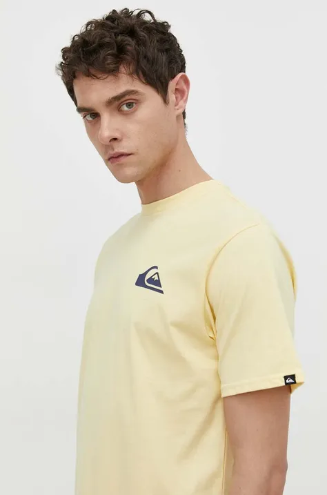 Bavlnené tričko Quiksilver pánsky, žltá farba, s potlačou