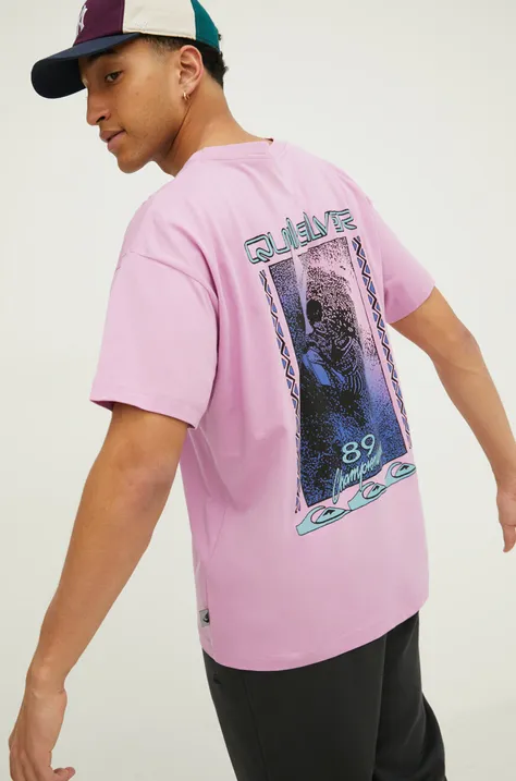 Памучна тениска Quiksilver в лилаво с принт