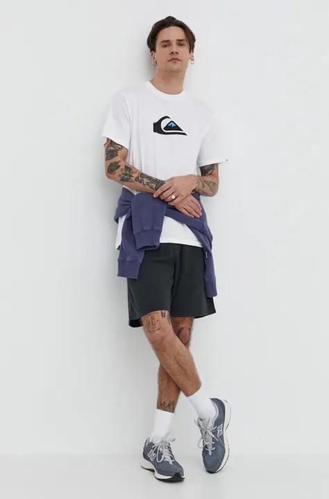 Quiksilver tricou din bumbac barbati, culoarea alb, cu imprimeu