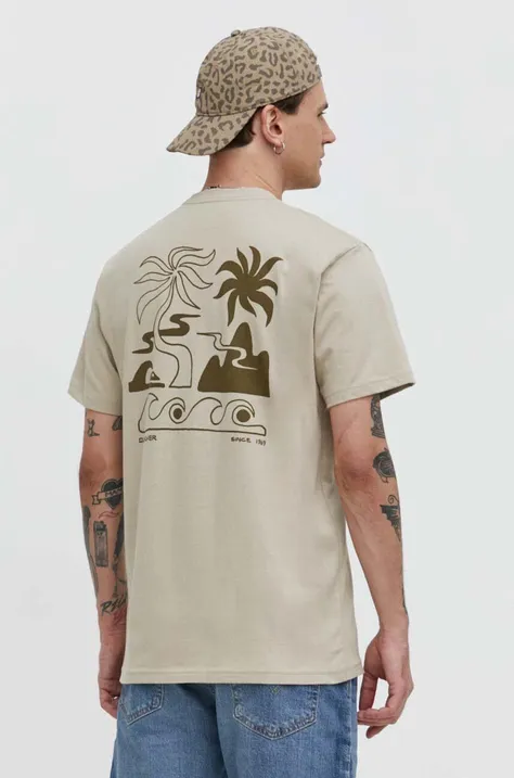 Quiksilver t-shirt bawełniany męski kolor beżowy z nadrukiem