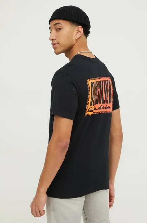 Хлопковая футболка Quiksilver мужской цвет чёрный с принтом