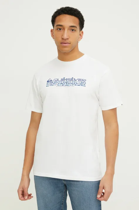 Bavlnené tričko Quiksilver pánsky, biela farba, s potlačou