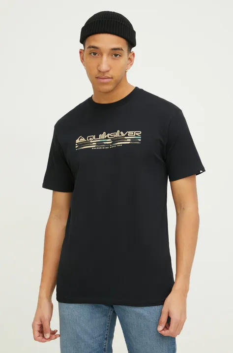 Βαμβακερό μπλουζάκι Quiksilver ανδρικά, χρώμα: μαύρο
