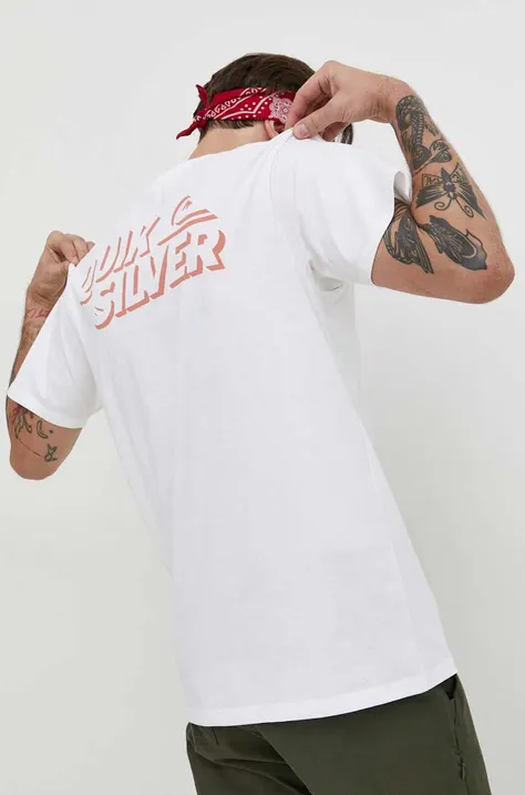 Quiksilver tricou din bumbac barbati, culoarea bej, cu imprimeu