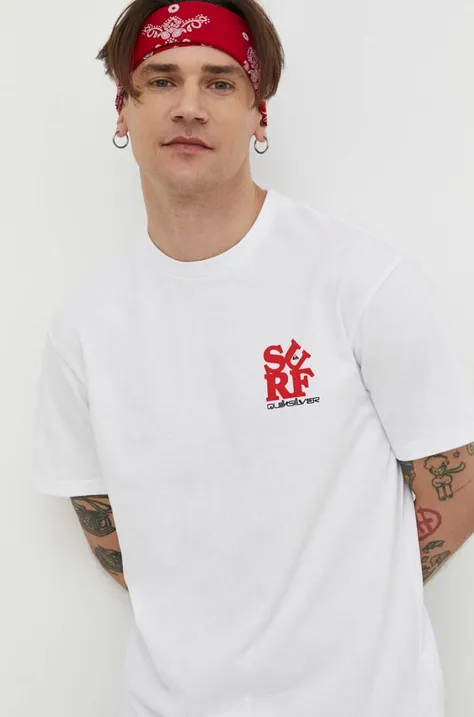 Βαμβακερό μπλουζάκι Quiksilver ανδρικά, χρώμα: άσπρο