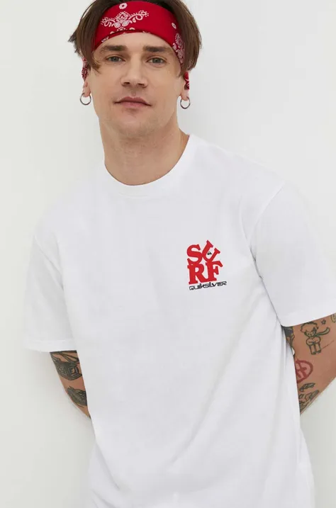 Quiksilver t-shirt bawełniany męski kolor biały z nadrukiem