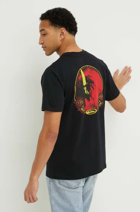 Pamučna majica Quiksilver za muškarce, boja: crna, s tiskom