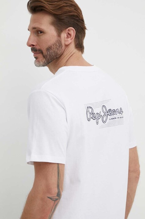 Pepe Jeans tricou din bumbac SINGLE CLIFORD barbati, culoarea alb, cu imprimeu, PM509367