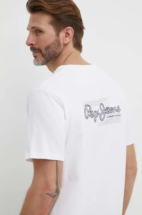 Bavlnené tričko Pepe Jeans SINGLE CLIFORD pánske, biela farba, s potlačou, PM509367