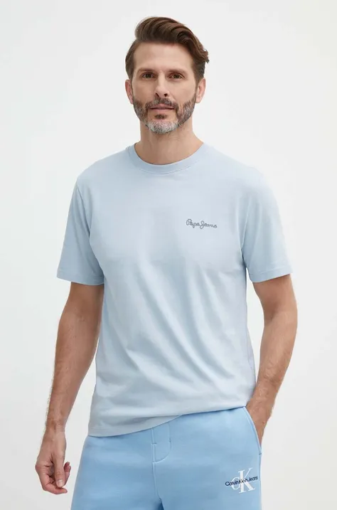 Памучна тениска Pepe Jeans SINGLE CLIFORD в синьо с принт PM509367