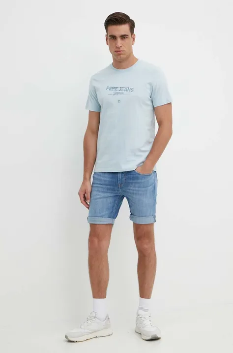 Pepe Jeans t-shirt bawełniany CINTHOM męski kolor niebieski z nadrukiem PM509369