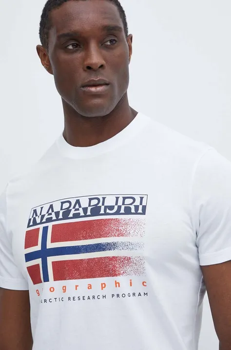 Βαμβακερό μπλουζάκι Napapijri S-Kreis ανδρικό, χρώμα: άσπρο, NP0A4HQR0021
