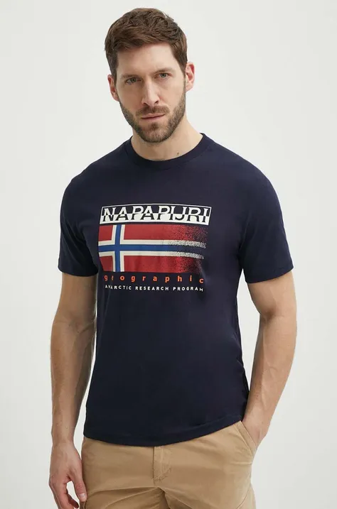 Bavlnené tričko Napapijri S-Kreis pánske, tmavomodrá farba, s potlačou, NP0A4HQR1761