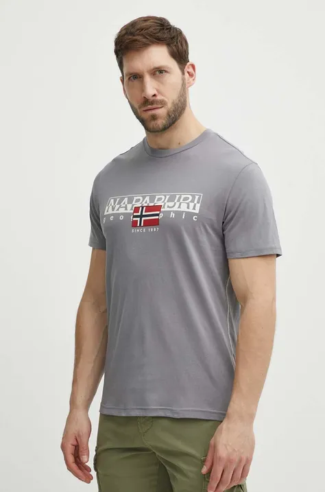 Bavlněné tričko Napapijri S-Aylmer šedá barva, s potiskem, NP0A4HTOH581